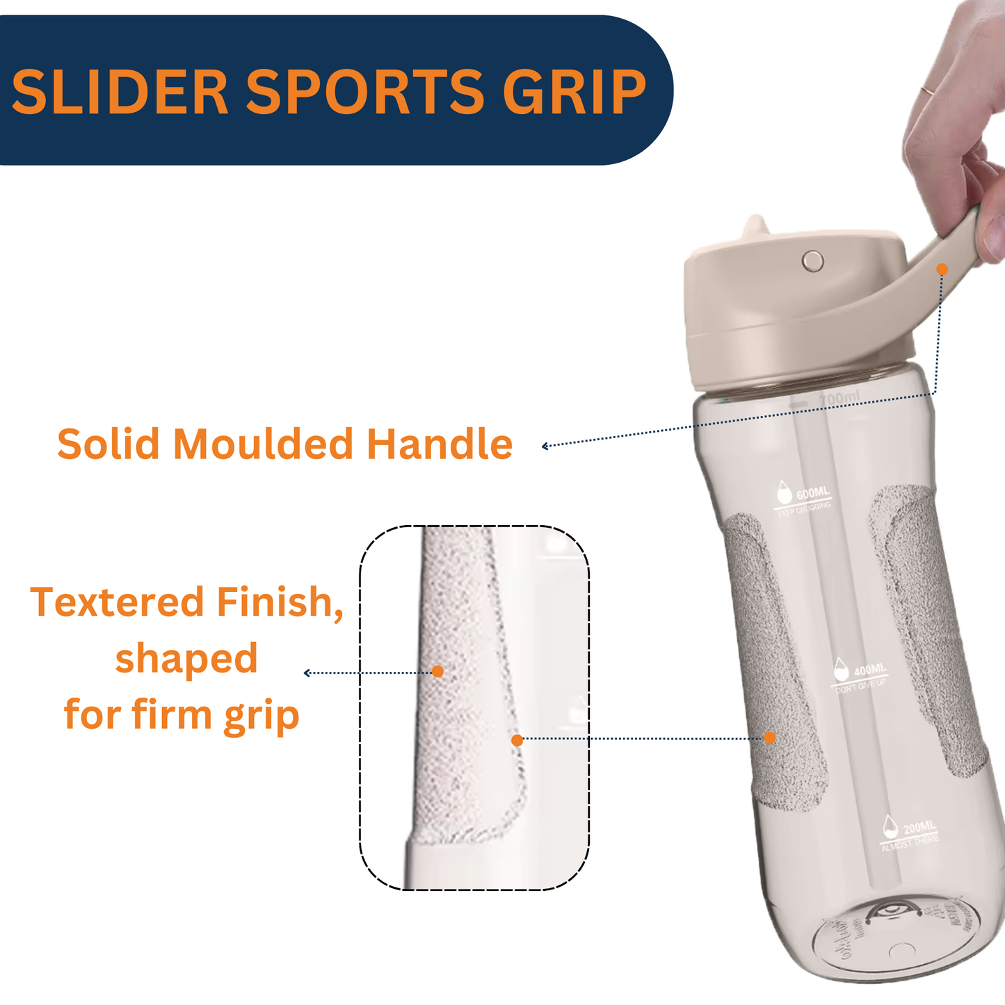 SLIDER Sport Grip Bottle- Peach, 750 ml