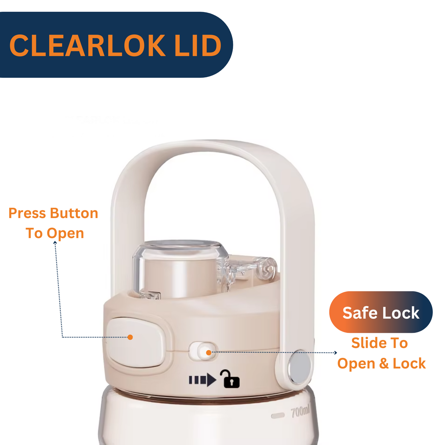 CLEARLOK Sport Grip Bottle - Peach, 1000 ml