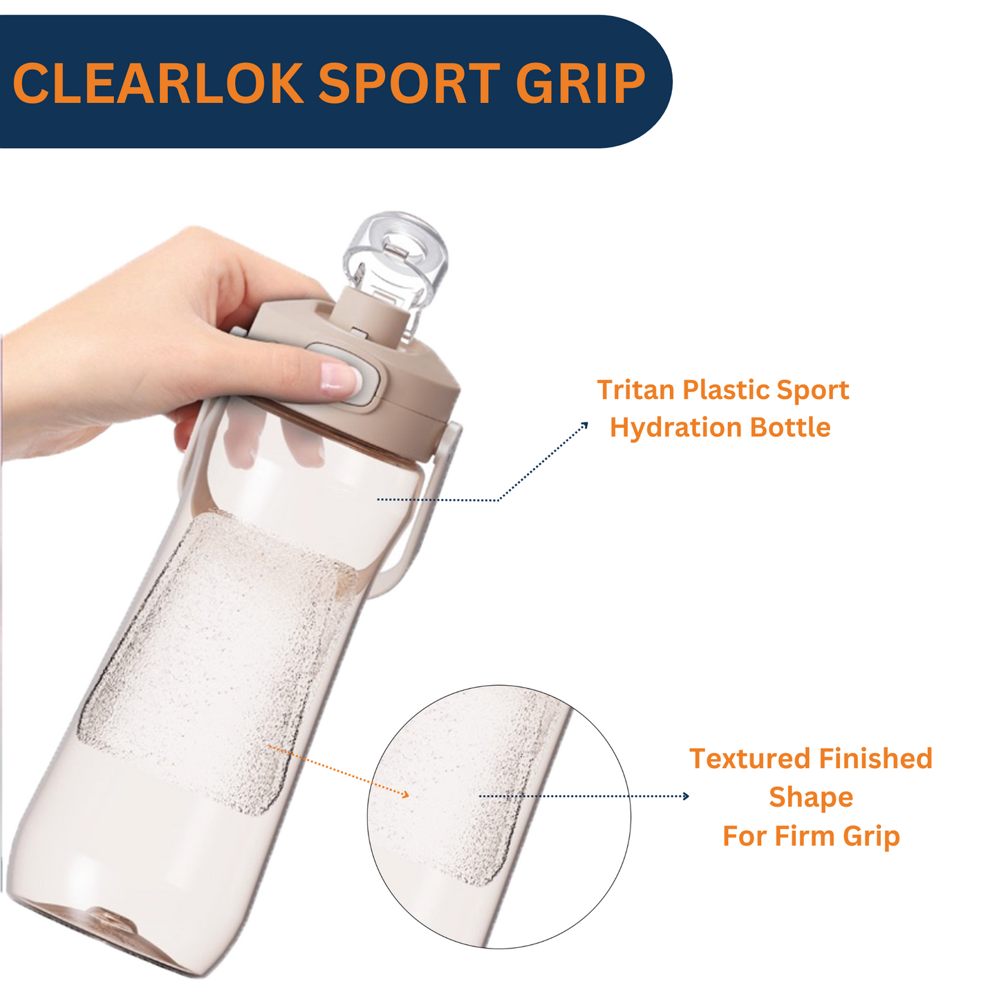 CLEARLOK Sport Grip Bottle - Peach, 1000 ml